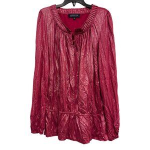 Jones New York Womens Petite PM Burgundy Metallic Blouse Long Sleeve Lightweight